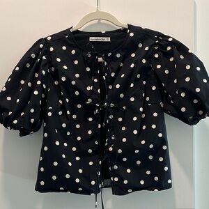 Abercrombie & Fitch Black Polka Dot Puff Sleeve Blouse